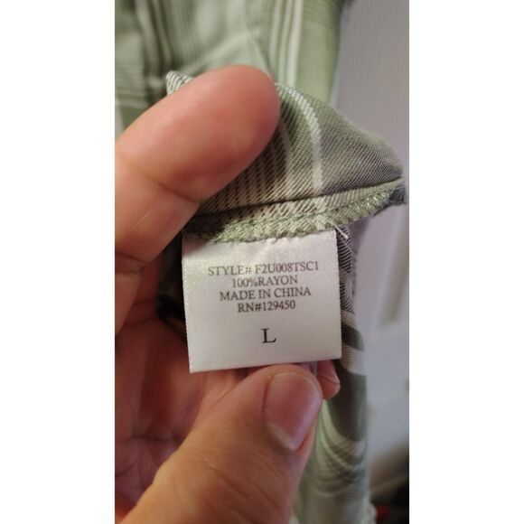 Como Vintage Women's Large Green Plaid Button Up Front Tie Short Sleeve Shirt - Picture 3 of 6